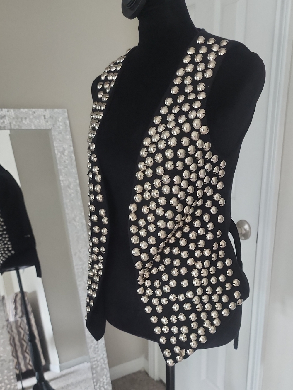 Black Stud-Embellished Sleeveless Vest